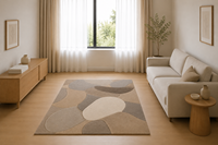Handgetufteter Wollteppich für Wohnzimmer Organischer Kieselstein Japandi Wabi Sabi Neutral Beige Grau Luxus Designer