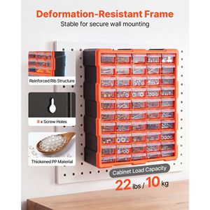 Armoire de rangement en plastique à 60 tiroirs, empilable, organisateur de petites pièces pour garage, montage mural - Product Image 4