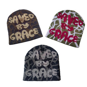 Gorro de Punto Jacquard Unisex, 100% Poliéster, con Patrón de Letras Bordadas, Ajustable, Sin Borde, para Uso Diario en Invierno - Product Image 1