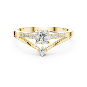Yellow Gold Lab Grown Diamond Engagement <b>Ring</b>, Round Center Stone, Pavé Side Diamonds, <b>Split</b> Shank Bridal Jewelry - Product Image 1
