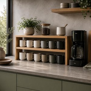 Bamboo Double Tier <b>Storage</b> <b>Rack</b> for <b>Kitchen</b> & Office Countertop Tableware Organization Modern Style Standing Type Durable Drawer - Product Image 5