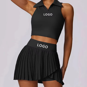 Ensemble sportif 2 pièces pour femme, lavande, haut court sans manches avec col rabattu et jupe plissée, tenue de sport printemps-été - Product Image 4