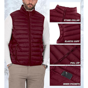 Ultralight Down Gilet <b>Padded</b> Maroon Body Warmer for Men Casual Quilted Sleeveless Jacket Versatile Puffer Vest - Product Image 2