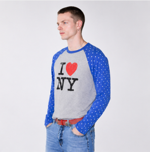 T-shirt à manches raglan pour homme I Love NY, étoiles bleues, corps gris, col rond, coupe décontractée, jersey de coton, imprimé numérique sur le devant, 320g - Product Image 5