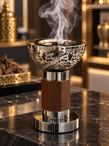 Quemador de Bakhoor de Acero Inoxidable de Lujo con Base de Madera, Cuenco Árabe Plateado Jali, Incienso Oud Moderno Premium, Duradero e Islámico - Product Image 2