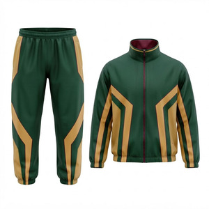 Custom Sublimated Men Tracksuit Set Green Gold <b>Zip</b> <b>Up</b> Jacket and Jogger Pants Two Piece Team Sportswear OEM ODM Manufacturer - Product Image 1