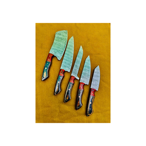 Juego de 5 cuchillos de cocina de acero de Damasco hechos a mano con hoja azul y mango de madera bicolor - Product Image 5