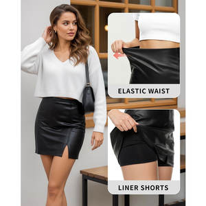 Falda de cuero sintético para mujer, cintura alta, estilo lápiz, mini falda de cuero con shorts - Product Image 4