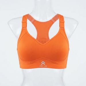 Soutien-gorge de sport orange personnalisé avec logo, bretelles réglables, maintien élevé, sous-vêtement de fitness, push-up, pour la gym et l'entraînement athlétique - Product Image 1