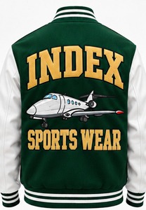 Veste universitaire pour homme Index, verte et blanche, avec logo brodé, col rabattu, style preppy, pour l'automne - Product Image 3