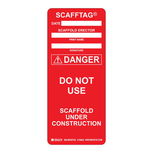 แผ่นเตือนความปลอดภัยสำหรับนั่งร้านแบบยืดหยุ่น Brady SCAFFTAG ห้ามใช้ในพื้นที่อันตราย พร้อมช่องสำหรับลงวันที่และรายละเอียดผู้ติดตั้ง สำหรับใช้ในสถานที่ก่อสร้าง - Product Image 2