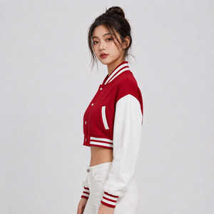 Premium Women Cropped Varsity Jacket Crafted With Soft Fabric Breathable Comfort And Modern Streetwear Style For Fashion - Product Image 3