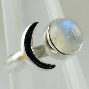 Rainbow Moonstone <b>Ring</b> 925 Sterling <b>Silver</b> Handmade <b>Statement</b> Promise <b>Ring</b> for Women Boho Round June Birthstone Jewelry - Product Image 4