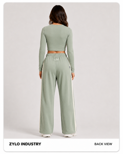 Hot Selling Winter Casual Wear <b>Lace</b> Front Seam Wide Bottom Sweatpants Women Polyester/Cotton Fleece Breathable Lightweight - Product Image 4