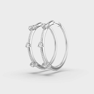 IGI Certified Lab Grown Round Diamond Station <b>Hoop</b> <b>Earrings</b> <b>Solid</b> 925 Sterling <b>Silver</b> Diamond <b>Hoop</b> <b>Earrings</b> - Product Image 4