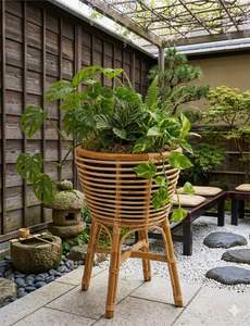 Cesta redonda de ratán, florero artesanal, 4 unidades - Product Image 3