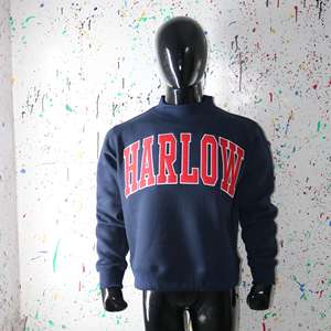 HARLOW BLUE <b>Mock</b> <b>Neck</b> Sweatshirt 100% RED Applique Embroidery wide <b>neck</b> Sweatshirt Finer Threads - Product Image 1