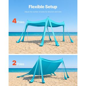 Tenda da Spiaggia UPF50+ con Protezione Solare, Altezza 6,6 Piedi, con Sacchi di Sabbia per Stabilità, Pali 10 x 10 Piedi, Gazebo da Spiaggia Facile da Montare - Product Image 6