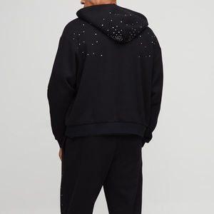 Conjunto Deportivo con Capucha para Hombre, Color Negro, Diseño con Puntos de Diamantes de Imitación, Corte Holgado, Casual, Largo, 100% Algodón, Ropa de Otoño - Product Image 6