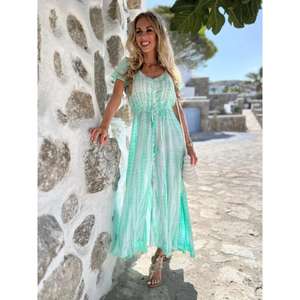 ชุดเดรสแม็กซี่ลายทางสีเขียวมิ้นท์สำหรับผู้หญิงแขนสั้นคอวีชุดลำลองชายหาดฤดูร้อน - Product Image 3