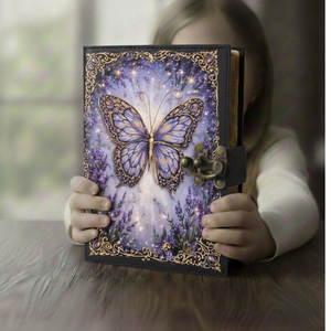 Carnet en cuir fait main Al-Amir, motif papillon lavande, avec serrure antique, journal d'écriture vintage, style Rajasthan - Product Image 5