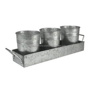 Set of 3 Metal <b>Planter</b> Tray <b>With</b> Round <b>Herb</b> Pots <b>Planter</b> <b>With</b> Handle Tray for Indoor and Outdoor Flower Pot Garden - Product Image 3