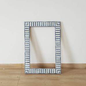 Rectangle Bone Inlay Modern Farmhouse Luxury Wall <b>Mirror</b> Black Floral Pattern Handmade Decorative <b>Accent</b> - Product Image 2