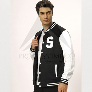 Veste universitaire noire et blanche pour homme, imprimé lettre S, col rabattu, fermeture boutonnée, coupe classique, style décontracté pour l'automne - Product Image 2