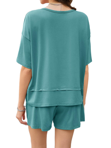 Custom Own Design Oversize T Shirt And Shorts Women French Terry Distressed Oversized Daily To Wear Women's <b>Sets</b> Custom Logo - Product Image 2