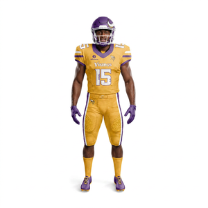 Uniforme de Fútbol Americano Personalizado al por Mayor – Conjunto de Jersey y Pantalones Amarillo y Morado con Bordado Tackle Twill, Ropa Deportiva para Equipos Juveniles y Adultos - Product Image 1