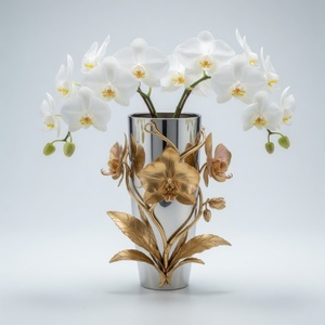 Vase Centre de Table en Aluminium Coulé Doré, Plaqué Nickel-Argent, Décoration de Table - Product Image 4