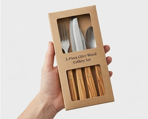 Ensemble de couverts en acier inoxydable miroir, 5 pièces, avec manches en bois, parfait pour les fêtes, les événements élégants et les dîners, de haute qualité pour une utilisation sur table. - Product Image 6