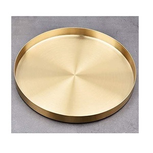 ถาดสแตนเลส ถาดเสิร์ฟโลหะ ถาดอาหารทรงกลม ถาดสแตนเลสแบบแบนตื้น - Product Image 3