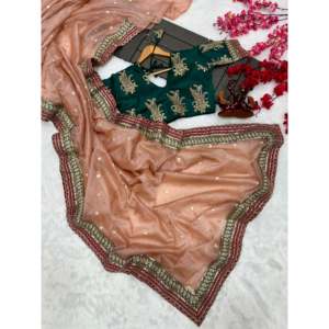 Designer Wedding Saree with Sequins Cording Embroidery Work and <b>Lace</b> Border - Product Image 3
