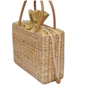 <b>Straw</b> <b>Basket</b> Handwoven Water Hyacinth personalized gift bags women: Leather Handle Beach Tote - Product Image 2