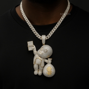 Pendentif Sac d'Argent Glacé Richie Rich - Pendentif Fait Main en Moissanite et Argent Sterling 925, Sans Nickel, Sûr pour Peaux Sensibles - Product Image 2