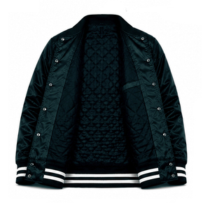 Top Selling Satin Black Varsity <b>Jacket</b> Solid Color Satin Fabric Button Closure Front Logo Customizable Satin <b>Jacket</b> For <b>Men's</b> - Product Image 3