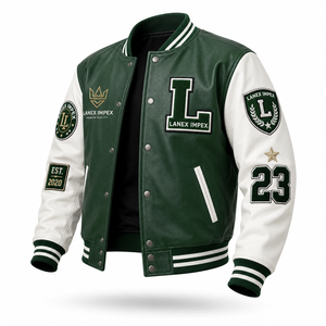 Veste universitaire noire pour homme, streetwear, design patchwork brodé, col rond, coupe classique, 100% laine, imperméable, respirante, logo - Product Image 3