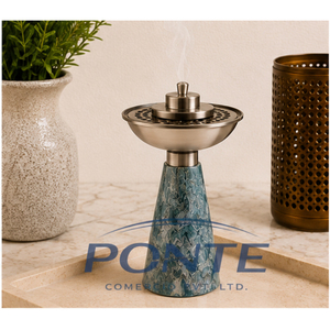 Brûleur à Bakhoor Arabe Vintage en Métal Argenté Mabkhara avec Base en Résine de Marbre Bleu Faite à la Main pour la Décoration Intérieure et les Parfums d'Oud - Product Image 2