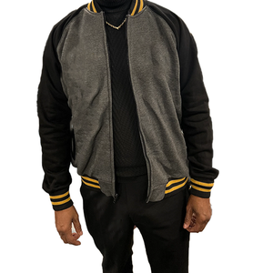 Chaqueta Varsity de Felpa Color Gris Carbón Alpha |    Chaqueta Bomber de Fraternidad |   Ropa Urbana Masculina y Artículos Escolares Premium - Product Image 1
