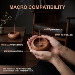 Porte-encens en bois naturel avec 4 trous, brûleur d'encens en bois de 2,36 pouces pour bâtonnets, attrape-cendres fait main pour la méditation et le yoga à domicile - Product Image 6