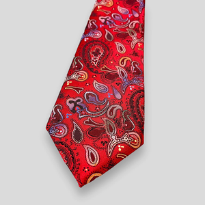Corbata de Seda Roja con Diseño Paisley para Hombre |   Corbata Floral de Lujo |   Corbata Formal de Negocios Premium para Fiestas, Accesorio de Moda Elegante - Product Image 2