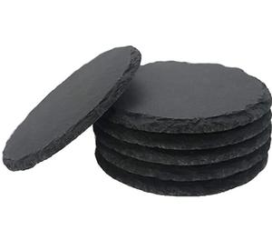 Sous-verres en ardoise noire vierge, carrés et ronds, personnalisables et en stock, pour gravure laser, lot de 6, pour bar, maison, marbre créatif - Product Image 1