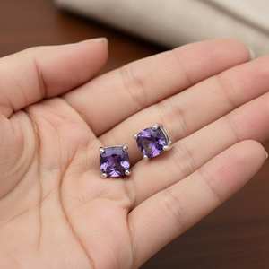 Pendientes de Amatista con Corte Cojín, Piedra de Nacimiento de Febrero, Plata de Ley 925, Chapado en Oro de 14K, Regalo de Joyería - Product Image 4