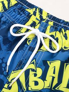 Short de bain tricoté pour homme, bleu, à séchage rapide, avec cordon de serrage, imprimé football et motif lettres, taille mi-haute, longueur courte - Product Image 4