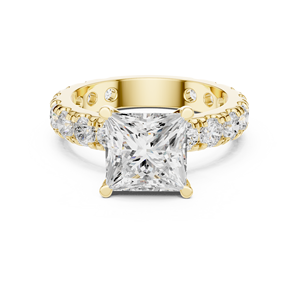 Anillo de compromiso y aniversario Aries Jewel Classic Pave Band con diamante de laboratorio de corte princesa de 3 CT E VS en oro macizo de 14K - Product Image 1