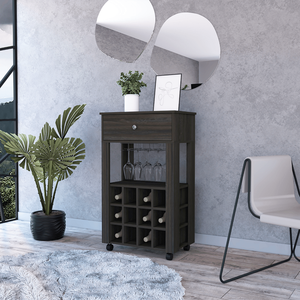 Mobile Bar Carbon Espresso con 1 Cassetto e 12 Bottiglie - Armadietto Portabottiglie - Product Image 1