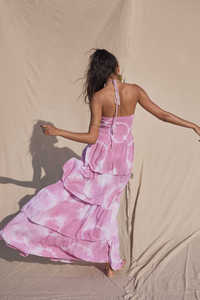 Vestido Maxi Bohemio Rosa Tie Dye sin Mangas con Cuello Halter para Vacaciones - Product Image 3