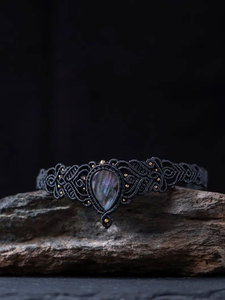 Handmade Labradorite Macrame <b>Bracelet</b> Black Cord Boho Tribal Jewelry Natural Labradorite Stone <b>Adjustable</b> <b>Bracelet</b> - Product Image 2