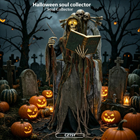 Décoration Lumineuse Mécanique de Grande Taille pour Halloween : Figurine Squelette Collecteur d'Âmes – Accessoire de Scène pour Maison Hantée
